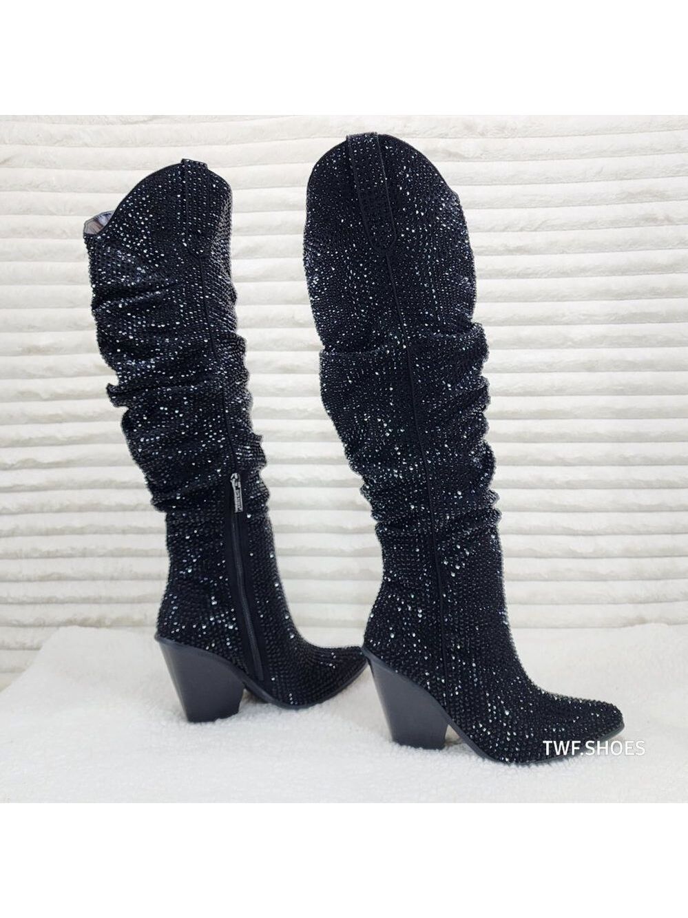 Cape Robbin Diamond Rider Rhinestone Glamour Western Draped Knee Boots Cowgirl - Picture 2 of 7
